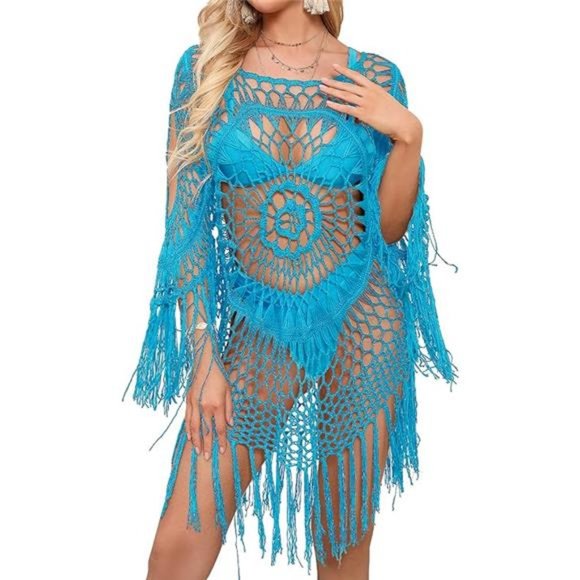 Swimsuits Cover Up for Women Crochet Hollow Out Tassel Bathing Suit Coverups - Picture 7 of 8